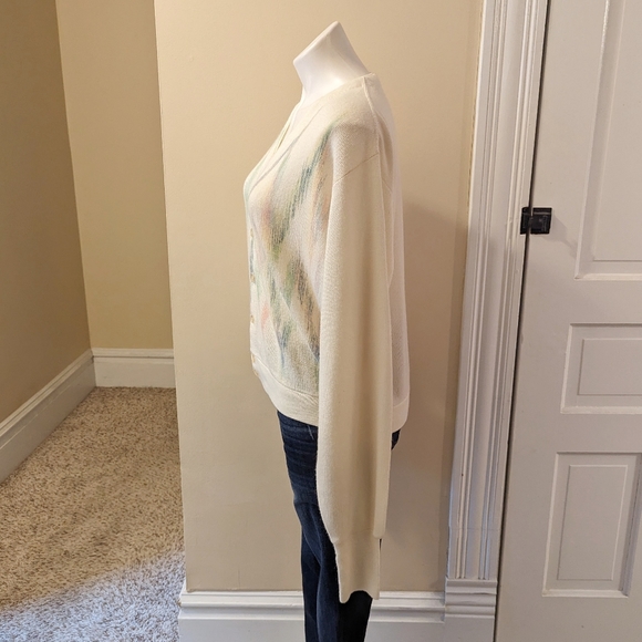 Vintage Greenbriar cream with pastel water color print cardigan size medium - Picture 2 of 7